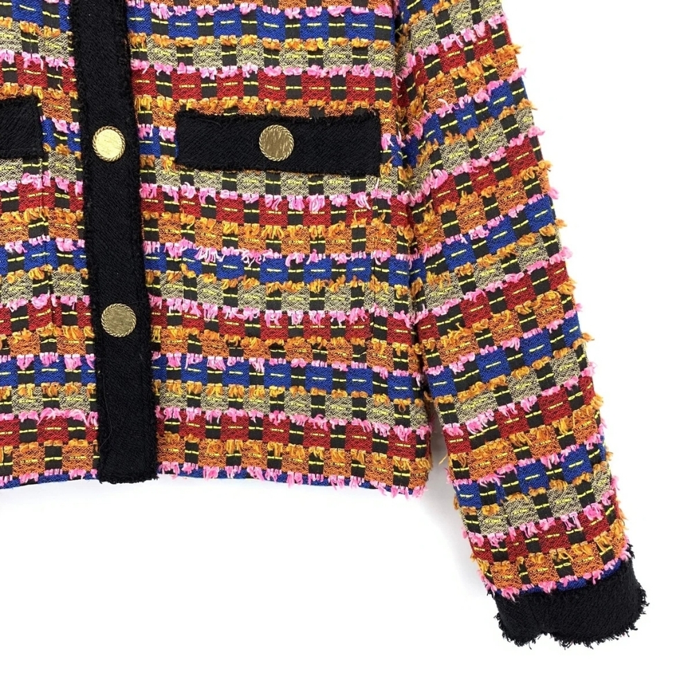 Zara  Rainbow Tweed Cropped Blazer with Gold Tone Buttons XS - Picture 2 of 6